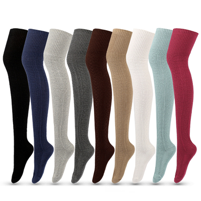 Instime 1 Pair Solid Color Thigh High Stockings Cotton Leg W