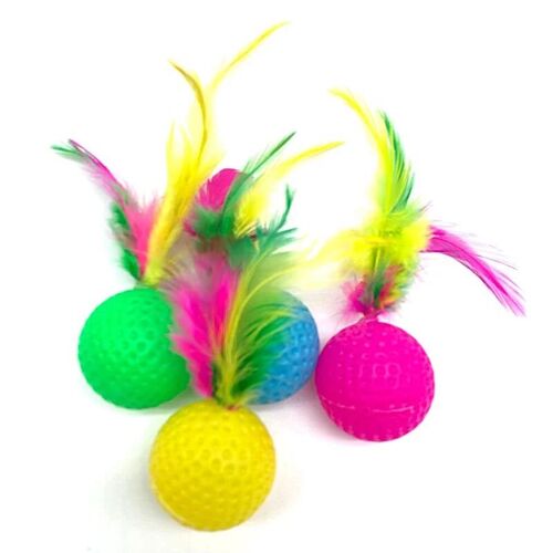 10pcs Mixed Funny Plastic Golf Ball with Feather Cat Toy Int