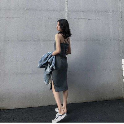 Mid-ngth rap Dress for Outer Wear Summer New Womens Split E