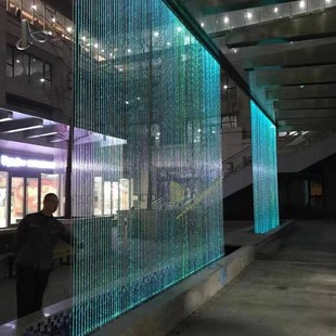 光纤拉线水幕流水屏风墙流水人造瀑布工程水观水景钢丝线数字工厂