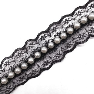 白色网纱蕾丝花边珍珠花朵流苏窗帘装饰点缀辅料配件帘幔下摆