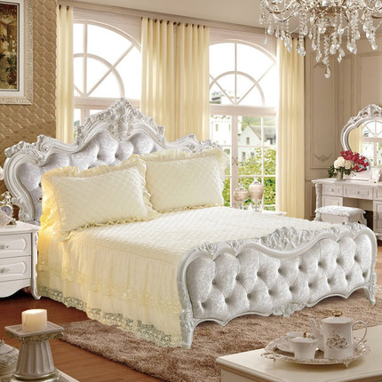 欧式无床尾床罩两边床裙款公主风三件高档奢华花边蕾丝床盖单件