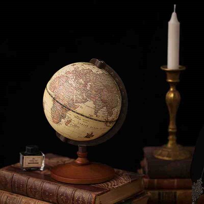 22cm World Globe Earth Map In English Retro Wooden Base Eart