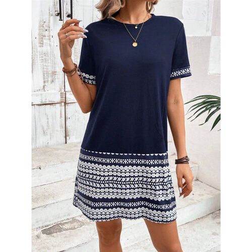 Womens Short Sleeve Bodycon Dress Geometric Print Spring