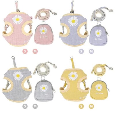 Dog Harness And Leash With Treat Bag Embroidery Breathable M
