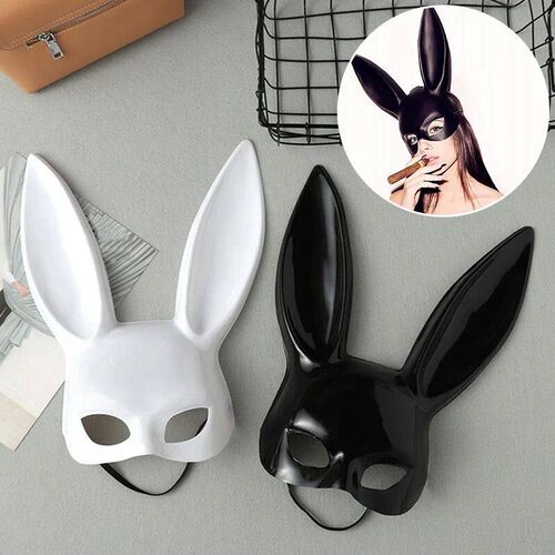 Half Face Rabbit Mask Black White Halloween Mask Christmas