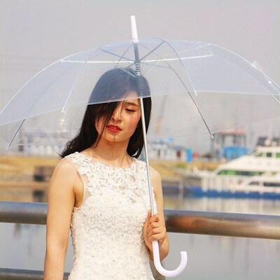 Folded white couple transparent umbrella plastic sun umbrell
