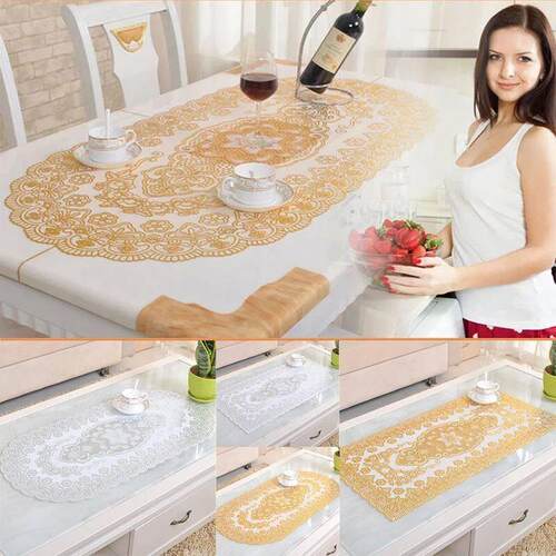 Coffee table pad European lace tablecloth gilded PVC ellipti