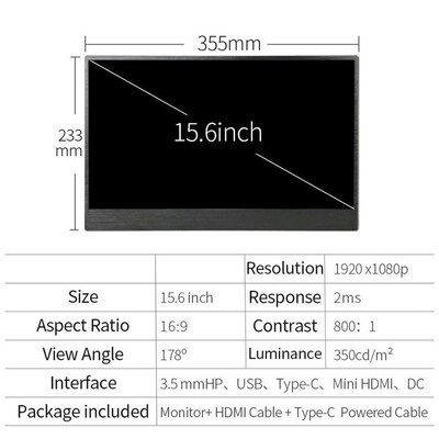 Portable monitor 15.6 inch touch screen pc IPS LCD Display 1