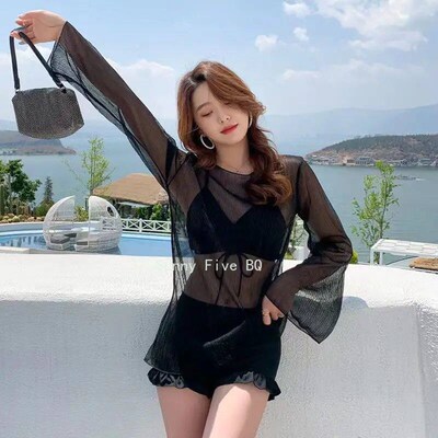 Swimsuit Coverup Bikini Sets Women 3 Pieces Swimming Solid H