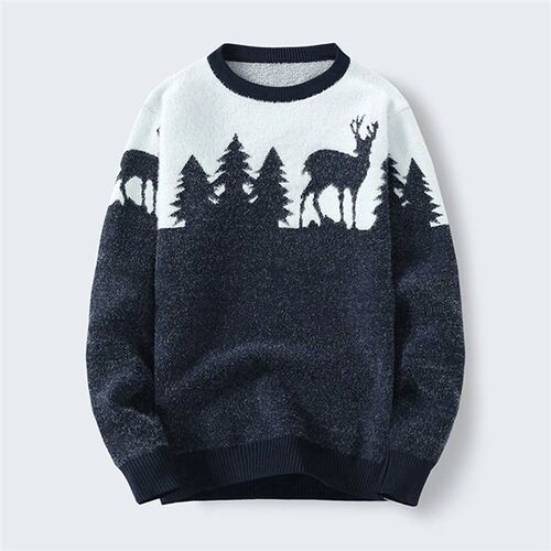 Mens Autumn And Winter Christmas Tree Reindeer Knitted Pull
