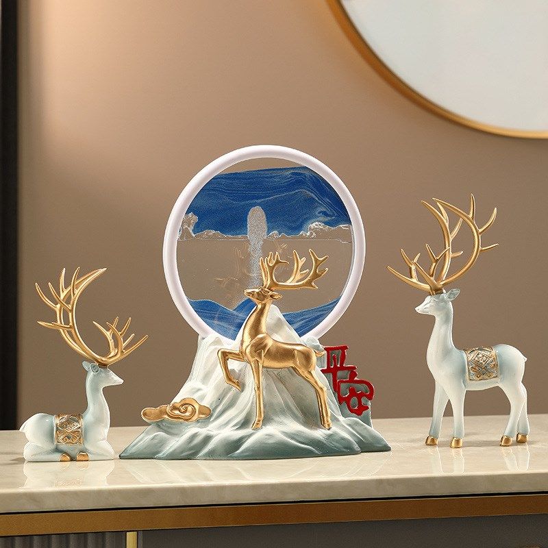 招财鹿流沙画沙漏摆件中式高档家居客厅酒柜电视柜办公室桌装饰品,家居饰品,流水摆件,淘宝优惠券,粉丝福利购,淘宝优惠卷