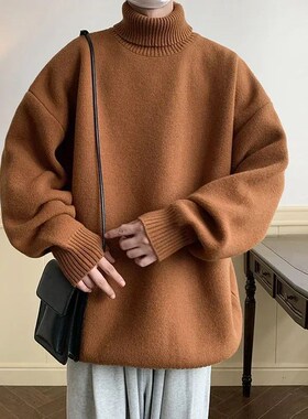 Knitted Warm Sweater Men Turtleneck Sweater Mens Loose Casu