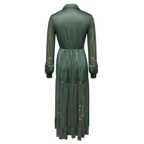 Ethnic Retro Floral Print Pleated Long Dress Sexy Shirt