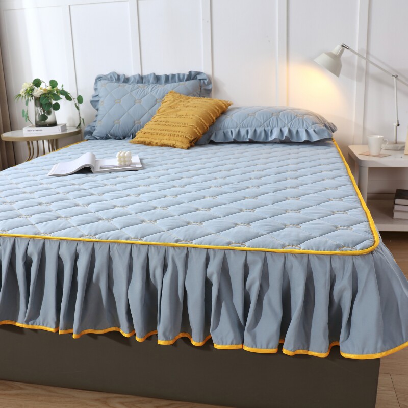 二合一床笠式床裙A类夹棉带裙边床罩公主风韩版全包防滑花边床套
