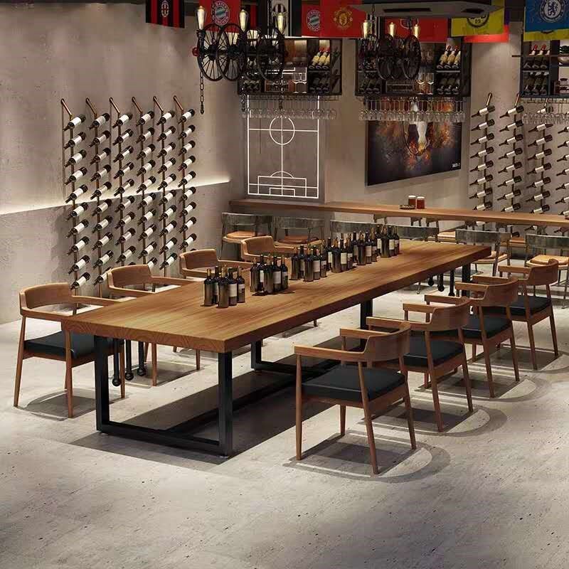 工业风实木餐桌清吧铁艺复古长条桌酒店咖啡餐厅商用餐饮桌椅组合