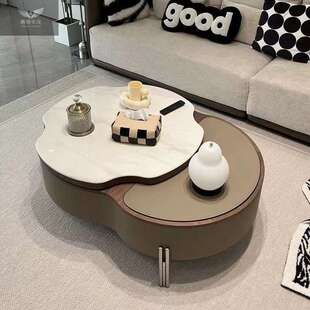 轻奢网红爆款茶几小户型餐桌意式家用伸缩储物椭圆形客厅茶几餐桌