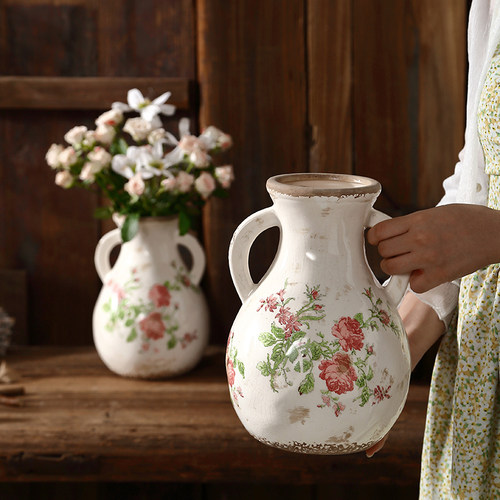 复古陶瓷花瓶摆件客厅插花餐桌家居装饰高级感花壶瓶创意艺术欧式