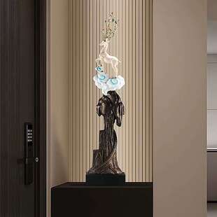 简约现代鹿一对电视壁龛细长竖高摆件客厅高端上档次入户玄关装饰