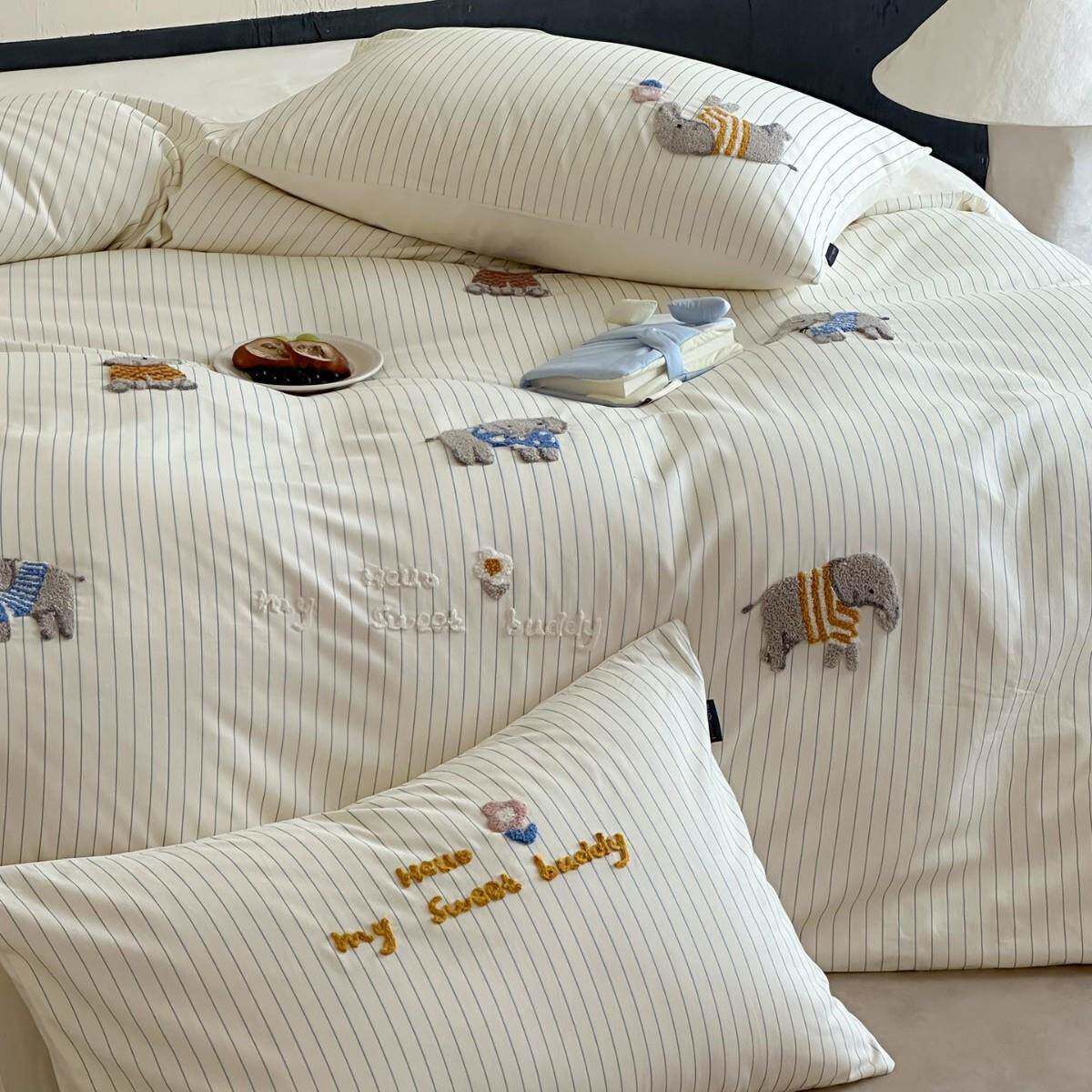 全棉磨毛秋冬简约100S长绒棉四件套纯棉毛巾绣被套单人1.2m米床品