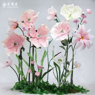 花飞花纸艺花婚庆道具布置橱窗美陈商场酒店空间背景-粉红佳人