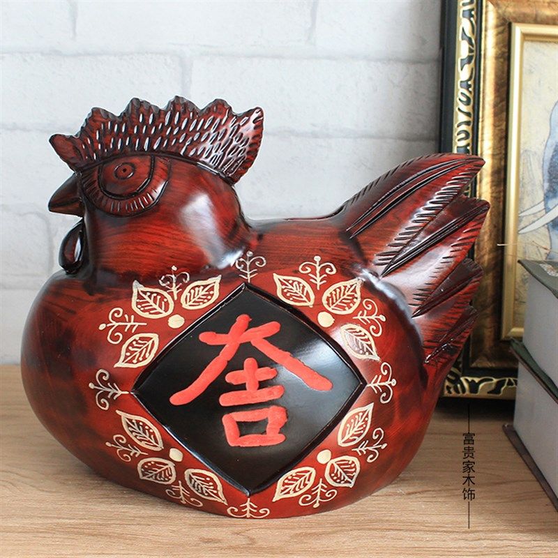 木雕工艺品创意礼品大号十二生肖鸡存钱罐家居客厅装饰摆件储蓄罐
