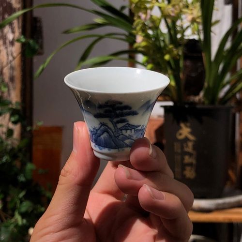 潮州工夫茶纯手工手绘苏麻离青若深珍藏稀缺青花马蹄杯功夫茶杯子
