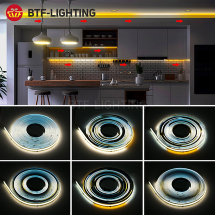 LED全彩柔性cob灯带24V可编程RGB白WS2811IC跑马流水追光幻彩灯带