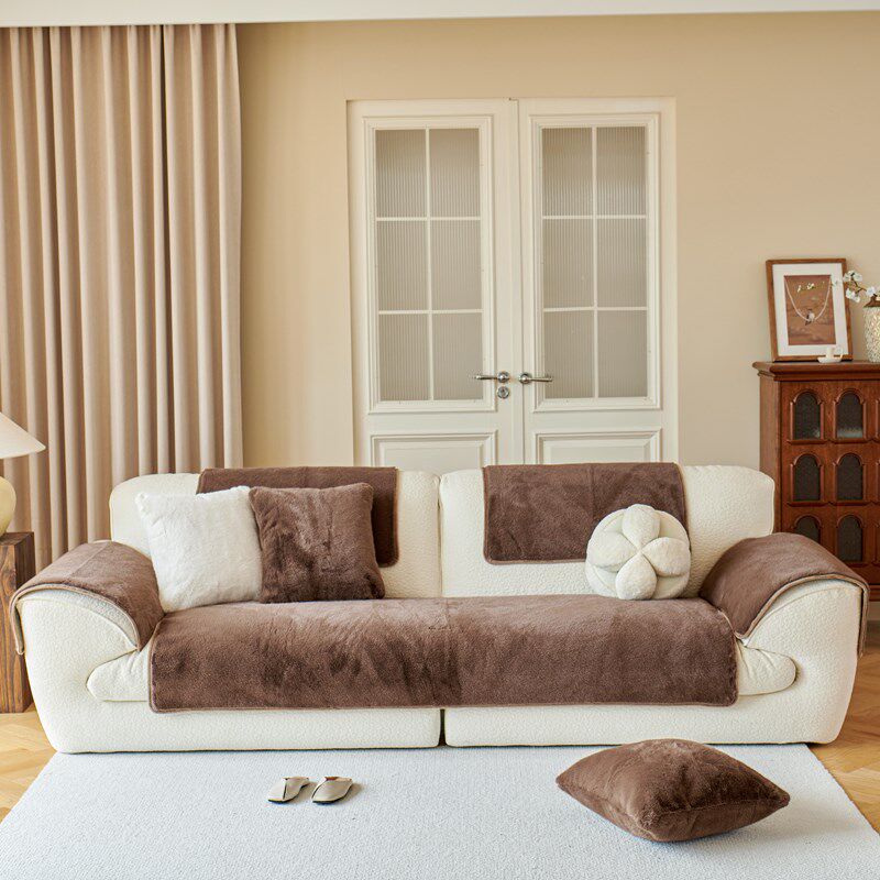 加厚毛绒沙发垫冬季防滑三座一贵妃皮坐垫套罩2024新款扶手盖布巾