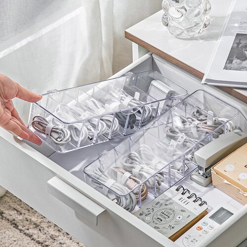 See-Through Charge Cable Organizer Box,Data Cable Management