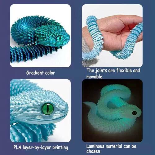 3D Printed Animals Toy Multi-joint Movable Dinosaur Snake Fi