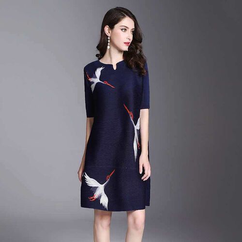 Summer New Clothes Pleated Crane Dress Middle-aged and Elder