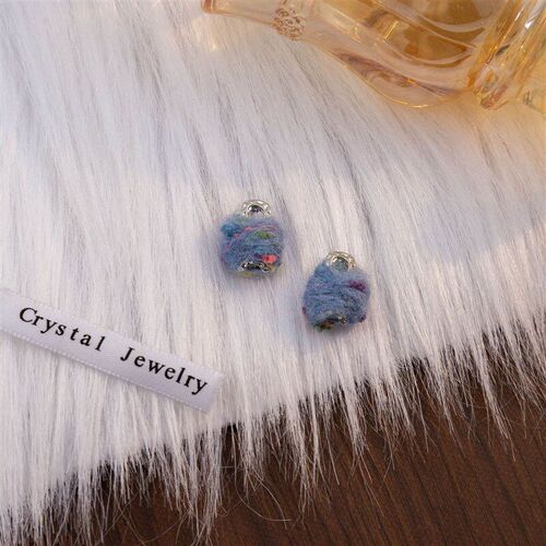Silver Needle CandyColored Yarn Sweet Earring Simple Wrapped