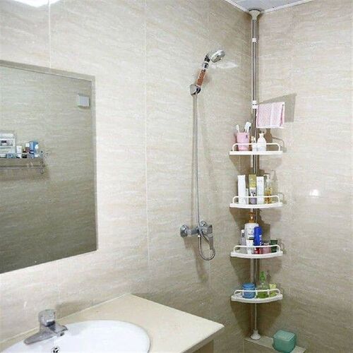Telescopic Bathroom Shelf Stainless Steel Frame Storage
