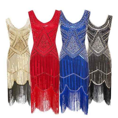 1920 Vintage Sequin Dress Beaded Tassel Dress High-end Banqu