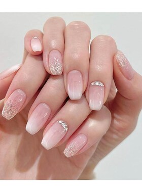 24Pcs Press On Nails Wearable Fake Nails Pink Gradient Glitt