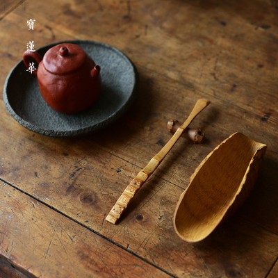 天然老竹根星柄茶拨 手工竹茶匙 茶勺竹茶扒茶具六君子茶道零配件