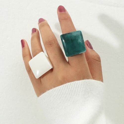 2023 Acrylic Resin Women Ring Set White Green Korean Style R