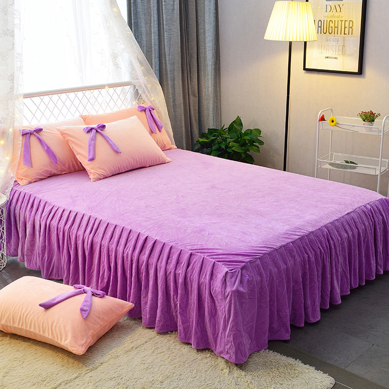 韩版冬季纯色水晶绒床裙单件加厚保暖法莱绒加绒1.5/1.8m防滑床罩,床上用品,床裙,淘宝优惠券,粉丝福利购,淘宝优惠卷