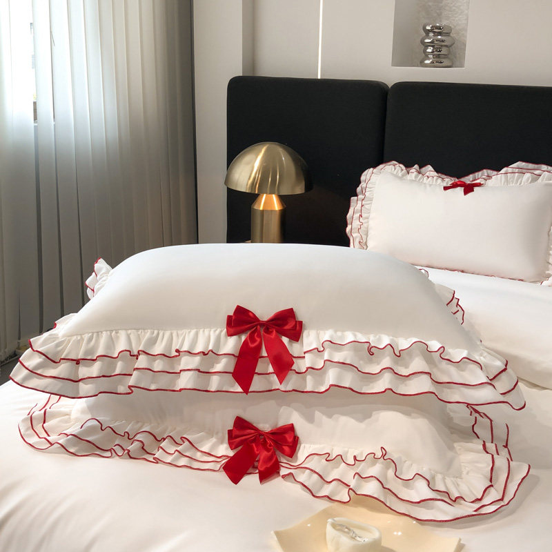 韩式学院风多巴胺少女心牀单牀裙牀笠款四件红色蝴蝶结婚庆被,床上用品,婚庆床品套件,淘宝优惠券,粉丝福利购,淘宝优惠卷