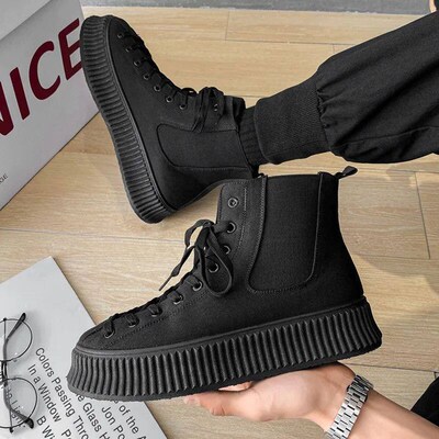 Fashion Mens High-top Vulcanized Shoes Black Wearproof Chel