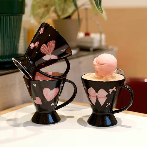 Romantic Heart Ceramic Mug Pink Coffee Cup Dessert Lovers