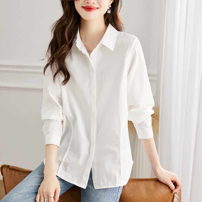 White shirts, womens long-sleeved high-grade commuting all-
