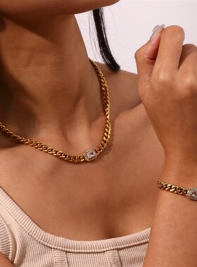 2023 New 3A Cubic Zirconia Chunky Cuban Chain Choker Necklac