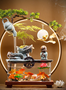 鱼缸悬壶流水摆件生财喷泉水循环招财桌面办公室开业乔迁新居礼品