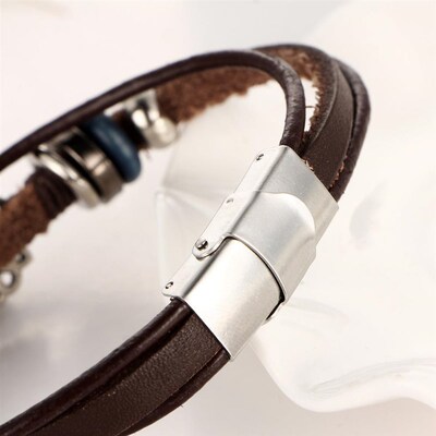 Vintage flower Turquoise mens Leather Bracelet绿松石皮