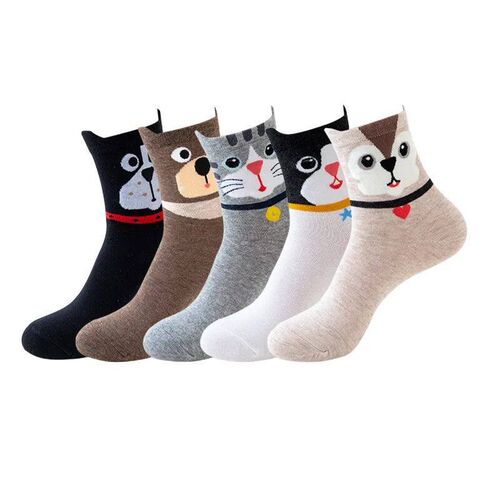 5 Pairs Women Socks Cartoon Cat Cute Funny Personality Soft