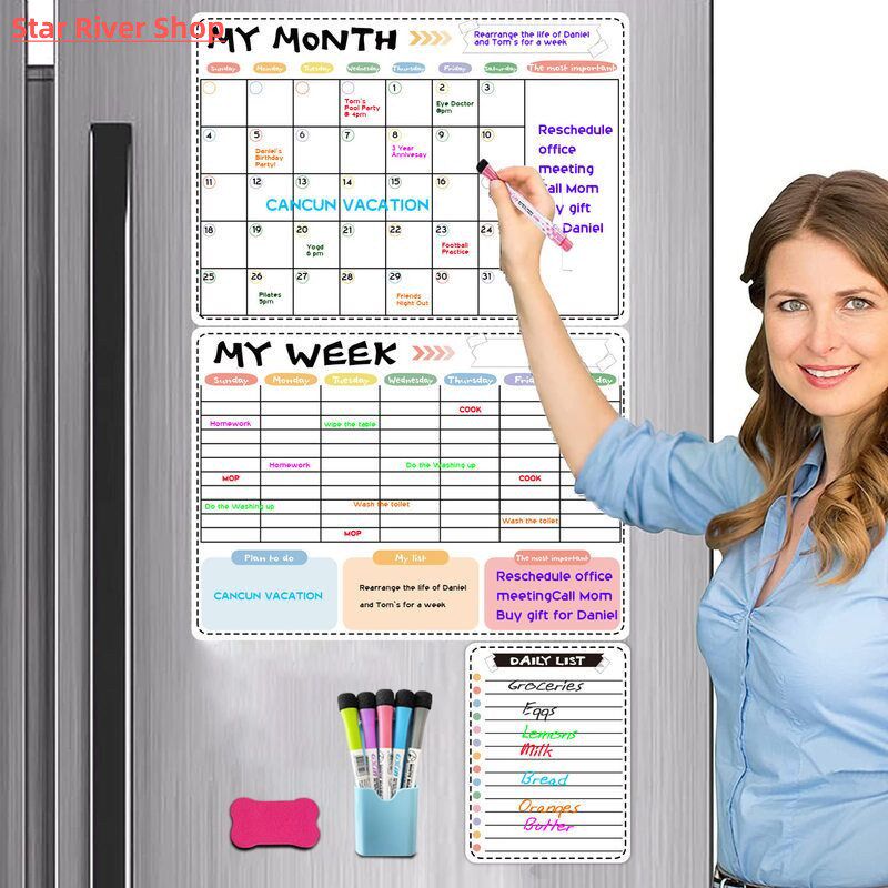 Weekly and Monthly Schedule Magnetic Soft Whiteboard Refrige - 实物图