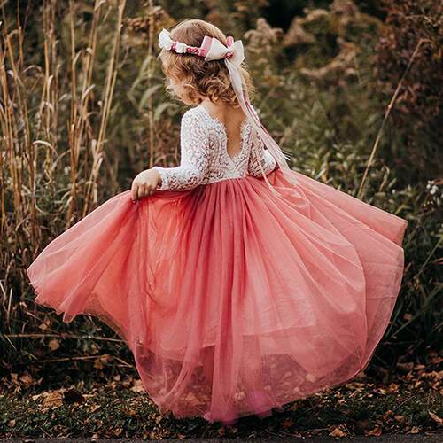 Plus Size Princess Party Lace Flower Girl Dress Baby Kids Su