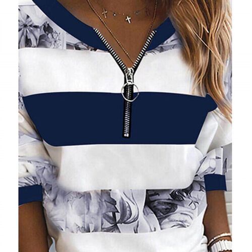Womens Blouse Shirt Striped Color Block Long Sleeve Print V